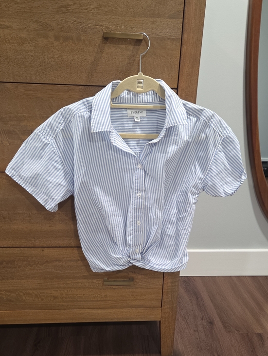 Evereve Tops - Evereve Women's  Annie Waist Detail Blue White Stripe Shirt